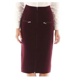 Worthington Burgandy Full Front Zip Pencil Skirt